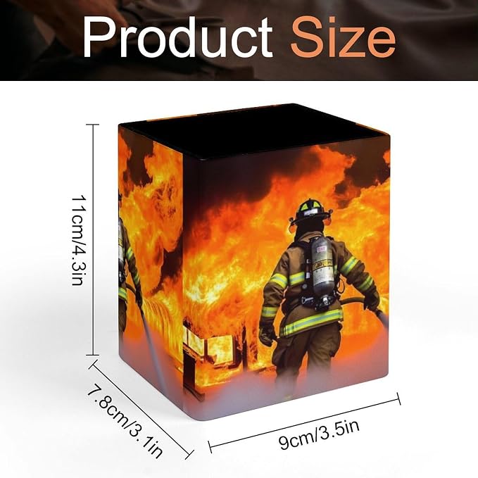 Firefighter Fireman Flame Pencil Holder Waterproof PU Pen Cup Holders Women Makeup Brush Holder Desktop Pen Organizer for Office Desk Accessories
