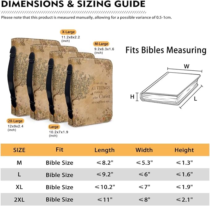 Vintage Style Olive Tree Bible Case with Bookmark Waterproof Bible Cover Case for Women Lightweight Bible Bag with Handle Pockets Church Book Bag Brown