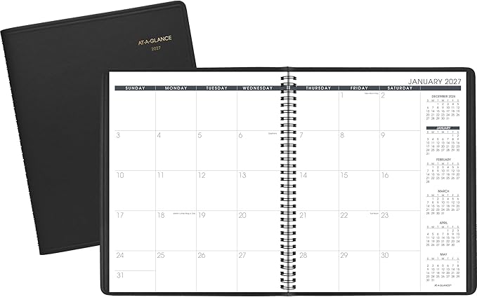 AT-A-GLANCE 2027 Planner, Monthly, 15-Month Jan-Mar, 9" x 11", Unruled Daily Blocks, Black (702600527)