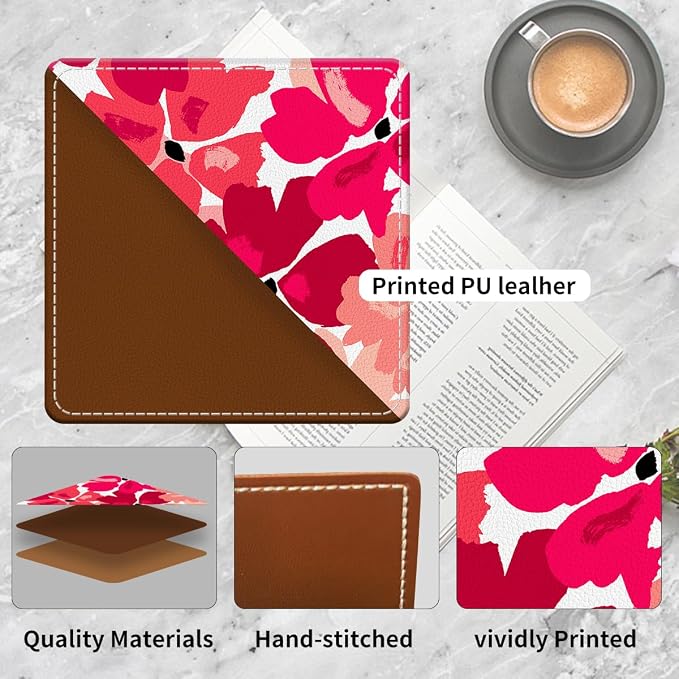 Cute Leather Bookmarks, Fun Triangle Making Corner Bookmark, Book Accessories for Reading Book Lovers, Unbreakable Page Markers for Women Men Pink Red Flower