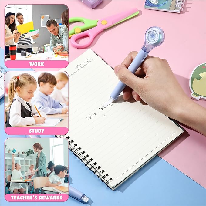 Gersoniel 10 Pack Correction Tape Pen Correctional Ink Tape Push Pull Protective, Easy to Use Applicator for School Office Supplies, 0.2 x 236 Inch (Blue Color)
