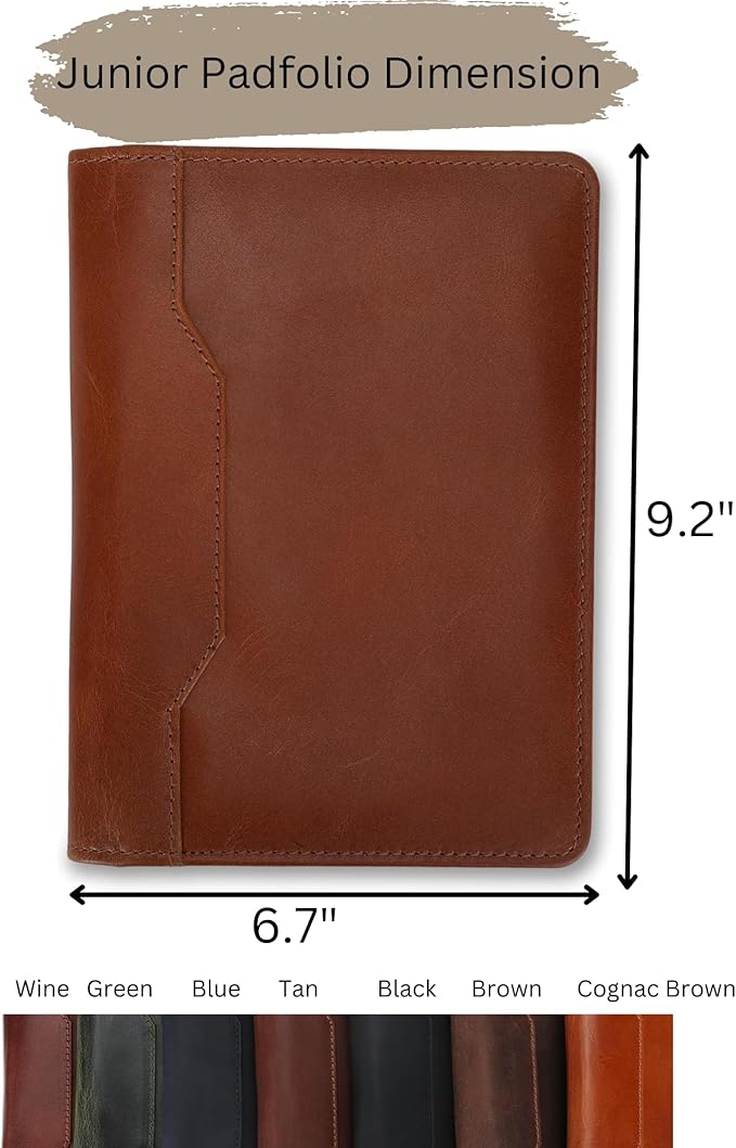 Leather Junior Padfolio for Men Women Business Portfolio Folder Compact 5 x 8 Legal Pad Organizer with Pen Loop Professional Resume Interview Document Holder Padfolio (Dark Brown)