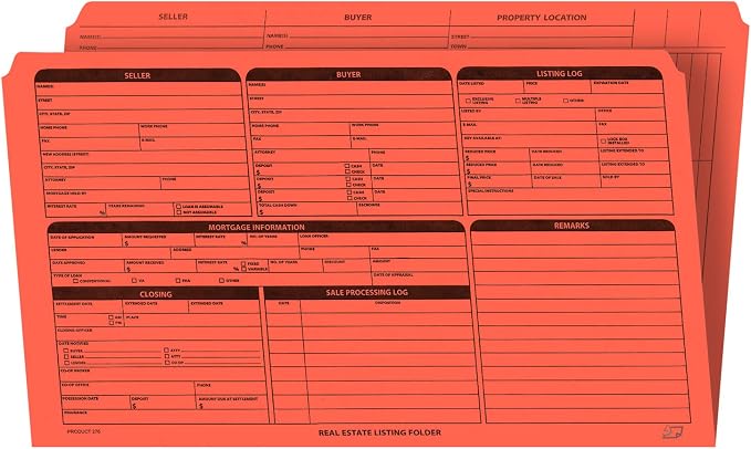 NextDayLabels - Real Estate Listing Folder â€“ Right Panel List, Pre-Printed on Durable Card Stock with Closing Checklist and Color-Coded Dots for Organizing (Orange, Legal Size | Pack of 25)