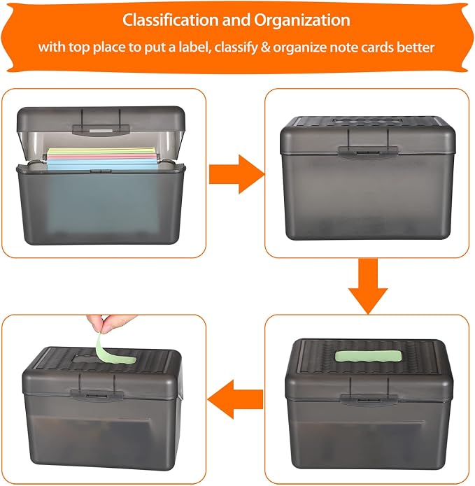 BTSKY 1 Pack 4 x 6 inch Index Card Box-Index Card Holder Notecard Box Recipe Card Box Plastic Storage Organizer for Filling Index Cards,Note cards, Flashcards, Recipes and etc,Grey