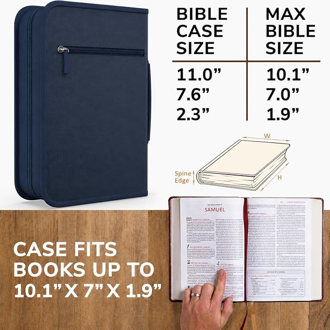 DEHITE Bible Cover for Men — Bible Cover Cases for Men – Blue Large Size – Bag Fits Book 10.1 x 7 x 1.9 in – Pen Slots – Zippered Pocket – Premium Fabric – Christian Gift Accessories