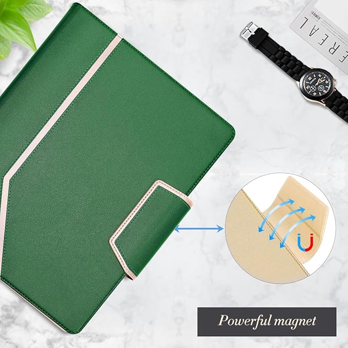 Toplive Padfolio Portfolio Case, Conference Folder Executive Business Padfolio with Document Sleeve, Letter/ A4 Size Clipboard, Card Holders, Portfolio Padfolio for Women Men, Drak Green