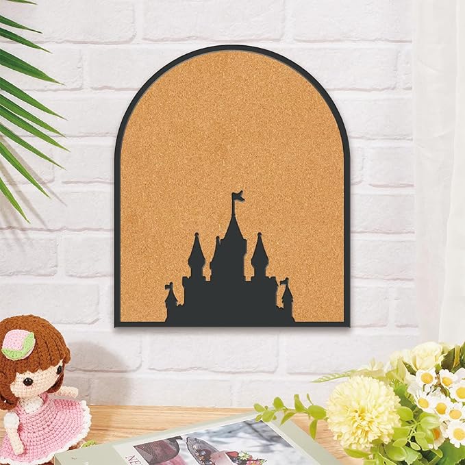 CRASPIRE Castle Pin Cork Board 11.8x9.8In Wall Mounted Framed 0.7" Thick Bulletin Display Badge Wooden Saddle Brown Memory Memo Brooch Lapel Pin Holder Storage for Home Office Bedroom Wedding Decor