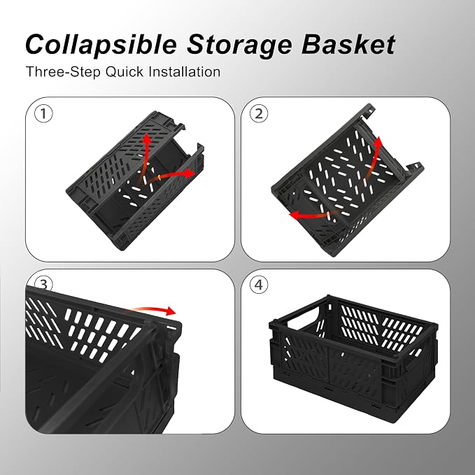 2 Pack Mini Foldable Small Plastic Baskets for Organizing and Storage，Collapsible Storage Crates,Mini Bins for Home Kitchen Bedroom Bathroom Office (Black, Large 10x6.5x4)