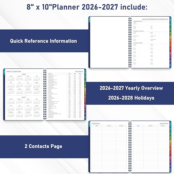 Planner 2026-2027 - Academic Planner from July 2026 - June 2027, 8" x 10", Calendar Planner 2026-2027, Weekly and Monthly Planner Spiral Bound, Flexible Cover, To-Do List, 12 Monthly Tabs