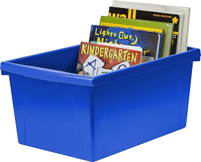Storex 5.5 Gallon Storage Bin – Plastic Classroom Organizer for Books and Supplies, Blue, 1-Pack (61482C06C)