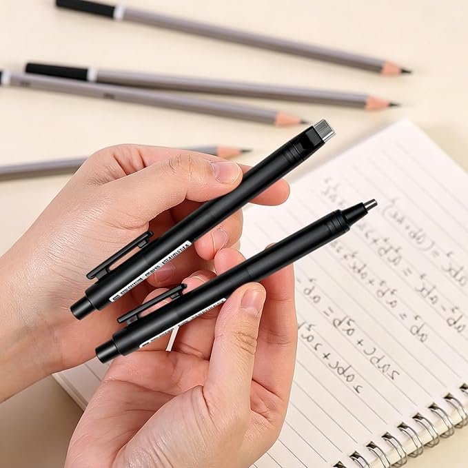 4 Pack Retractable Mechanical Eraser Pen Set (2 Black, 2 White) with 20 Refills (10 Rectangular,10 Round Tips), Precision Erasers for Artists Drawing, Office & Students