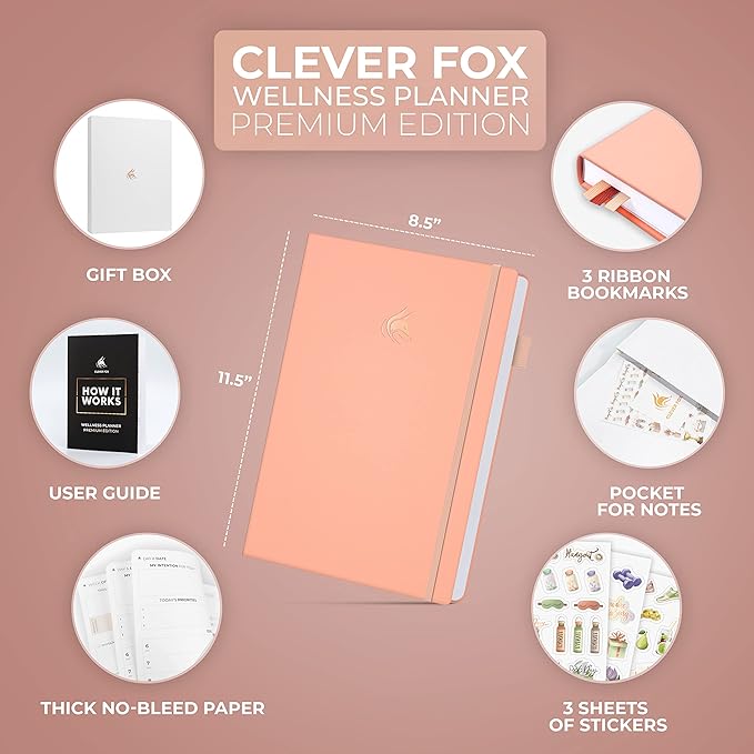 Clever Fox Wellness Planner Premium – Daily Lifestyle Journal to Support Health, Nutrition & Exercise – Healthy Living Journal with Meal, Exercise & Habit Trackers – Lasts 3 Months (Light Pink)