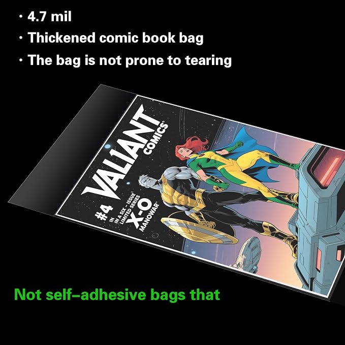 100ct Current Comic Book Bags and Boards-Reusable Boards,Bags 4.7 Mil Acid-Free Crystal Clear，100 Comic Book Sleeves and 100 Thick Comic Book Boards，Archival Quality，Applicable to Most Comic Books