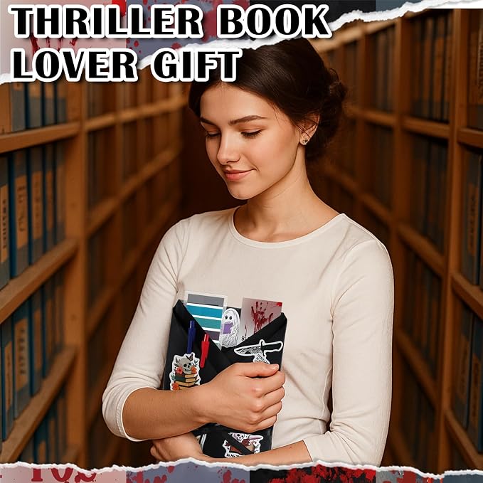 Honoson 6 Set Thriller Blind Date with a Book Gift Box Supplies Including True Crime Mystery Horror Bookmarks Stickers Tags Pens Ribbon Wrapping Papers Bookish Readers Book Club Gifts(Without Books)