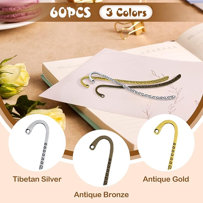 Esquirla 60pcs Retro Metal Bookmark Beading Vintage Bookmark Student Gifts