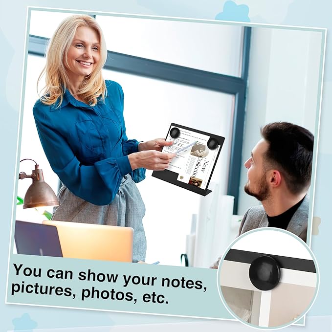 Magnetic Bulletin Board with Stand, 8x8inch Magnet Display Stand, Metal Tabletop Memo Board with 2 Magnets for Home, Kitchen, School, Office Supplies