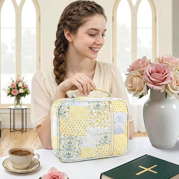 BESARME Bible Cover Case for Women, Large Bible Case Bibles Bag Bibles Study Supplies Christian Gifts for Women Girls (Spliced Flower)