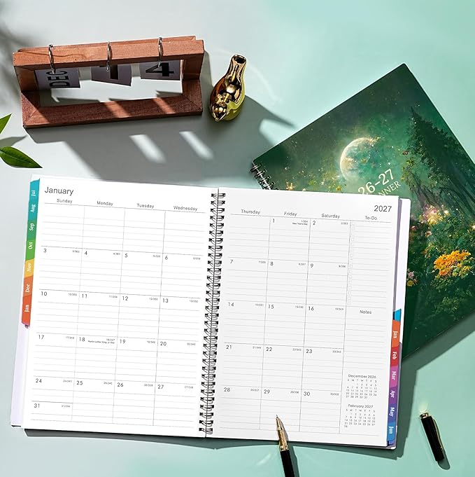 Planner 2026-2027 - Academic Planner 2026-2027, Jul.2026 - Jun.2027, 9" x 11", 26-27 Calendar Planner Weekly and Monthly with Colorful Tabs, Strong Twin-wire, Back Pocket - Dreaming Moon
