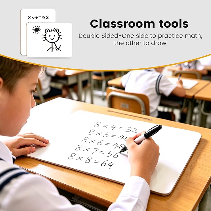 24 Pack Small White Board Dry Erase Boards for Students, 9" x 12" Double Sided Mini White boards with 24 Markers and 24 Erasers, Personal Lapboards for Kids, Teacher, Office, Classroom School Supplies