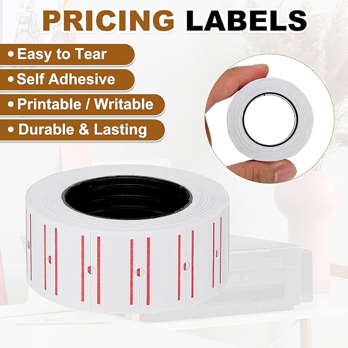 PATIKIL Pricing Labels, 10 Rolls 5000 Price Price Gun Labels Self-Adhesive Rectangular Puzzle Shape Marker Tag Stickers for Date Gun, White-Red