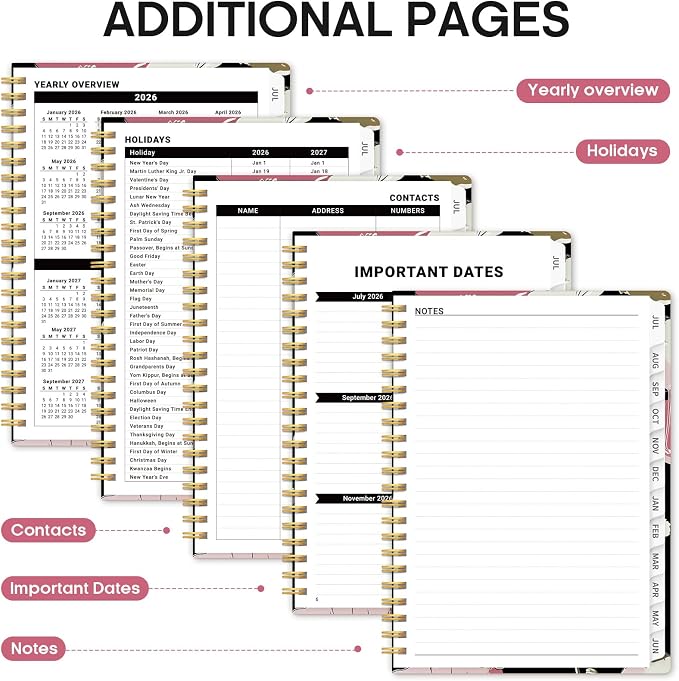 Planner 2026–2027, Academic Year Monthly & Weekly Calendar Book, Jul 2026–Jun 2027, Hardcover Organizer with Tabs, Student & Teacher Planner, 6.3" x 8.5", Velvet Poppies