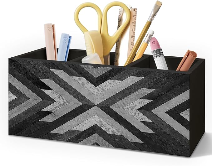 Western Pen Holder for Home Office Desk, Aztec Decor, Retro Boho Western Aztec Makeup Brush Toothbrush Holder Organizer for Bathroom Desk Accessories (Gray)