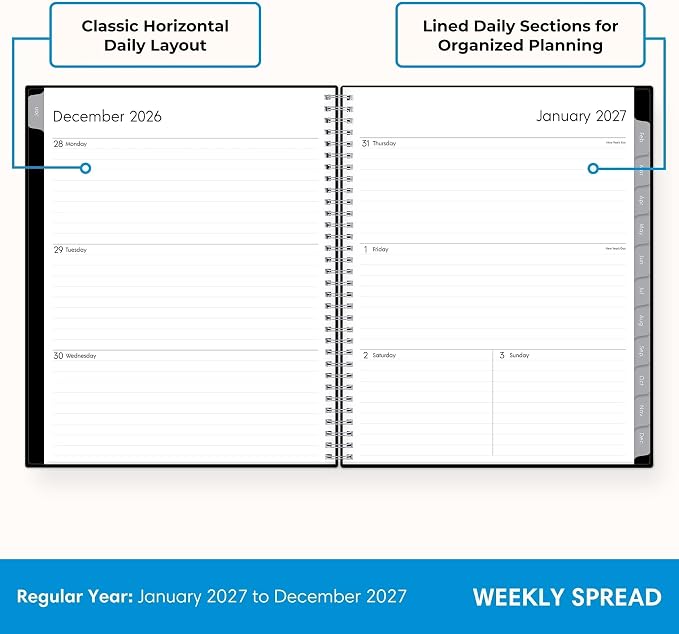 Blue Sky 2027 Weekly and Monthly Planner Calendar, Includes January 2027 - December 2027, 8.5" x 11", Flexible Cover, Wirebound, Laminated Tabs, Storage Pocket, Enterprise