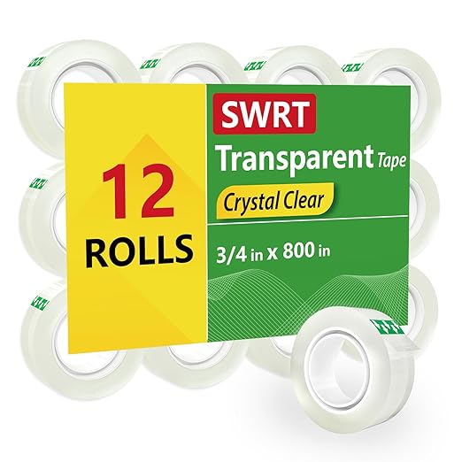 SWRT Tape, 12 Rolls Clear Tape Refills for Dispenser, Transparent Tape, 3/4 in x 800 in Tape Rolls, Strong Adhesive Tape for Gift Wrapping, Home, School & Office Tape