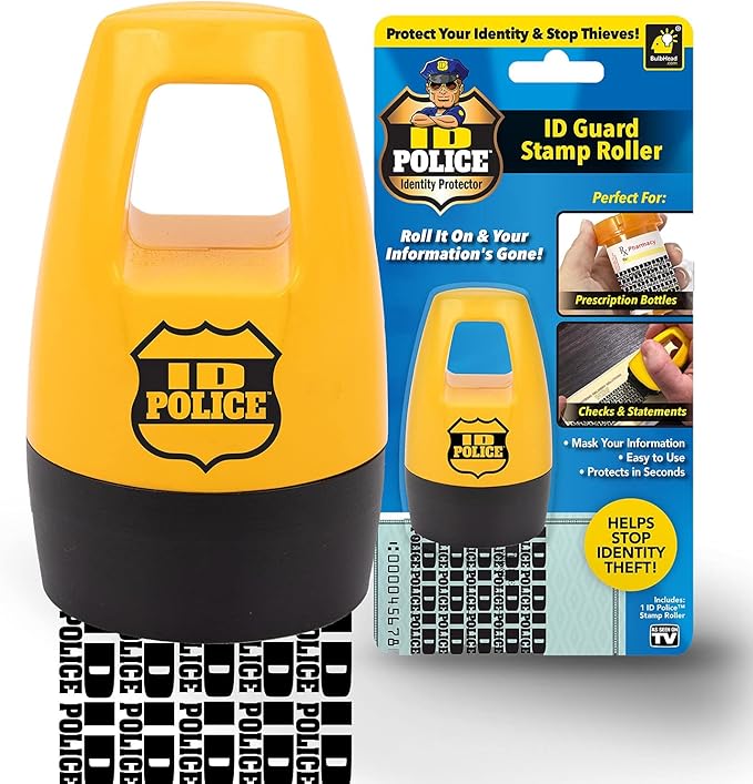 ID Police, AS-SEEN-ON-TV, Identity Theft Protection Stamp Roller, Fast, Easy, Mess-Free, Self-Inking, Just Roll To Hide Personal Info on Statements, Checks & More, Secures Your ID & Helps STOP thieves