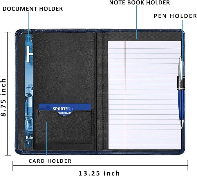 Lcjtop Padfolio/Portfolio Binder, Mini Padfolio Portfolio Binder 5 x 8 Legal Writing Pad, A5 Document Organizer Folder for Men Women, Navy Blue.