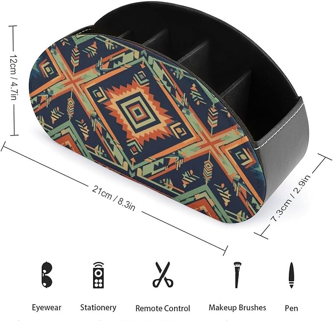 Ethnic Aztec Indiana Western Southwest Retro Vintage Pattern Remote Control Holder, Remote Caddy Box Desktop Storage Organizer for Tv Remote, Heater Controllers, Media Player, Office Supplies
