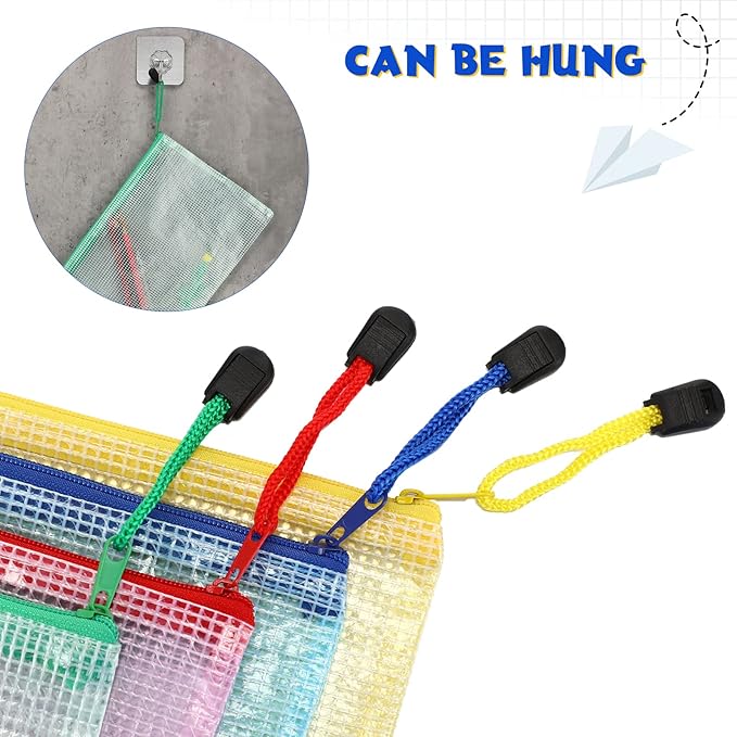 Roowest 48 Pcs A5 Mesh Zipper Pouch Plastic Zipper Pouch Clear Pencil Waterproof Bag with Multipurpose Mesh Storage Bag for School Office(Blue, Red, Green, Yellow)