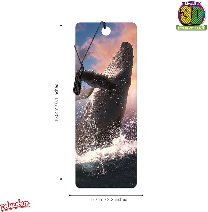 3D LiveLife Bookmark - Whale Jump from Deluxebase. Cute Lenticular Whale Page Marker. Animal Themed Accessories for Book Lovers. Small Gifts for Men, Women, Writers and Teachers.