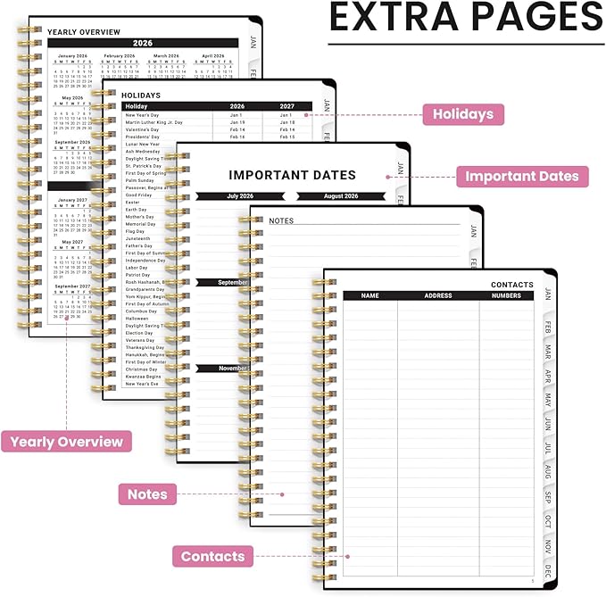 2026 Planner, Weekly and Monthly Calendar Planner for Women, Jan 2026 - Dec 2026, Hardcover Planning Agenda book with Tabs, Spiral Bound, Inner Pocket, Perfect for School Office Supplies, 8.5" x 11" - Painted Garden