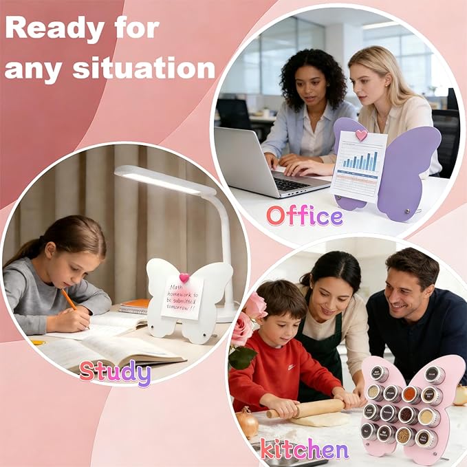 2 Pcs Magnetic Board, Magnet Message Board, 10.6"x8.2" Metal Magnetic Bulletin Board with 50 memo Sheets and 8 Magnets, Magnet Display for Home, School, Kitchen, Office(Butterfly, White)