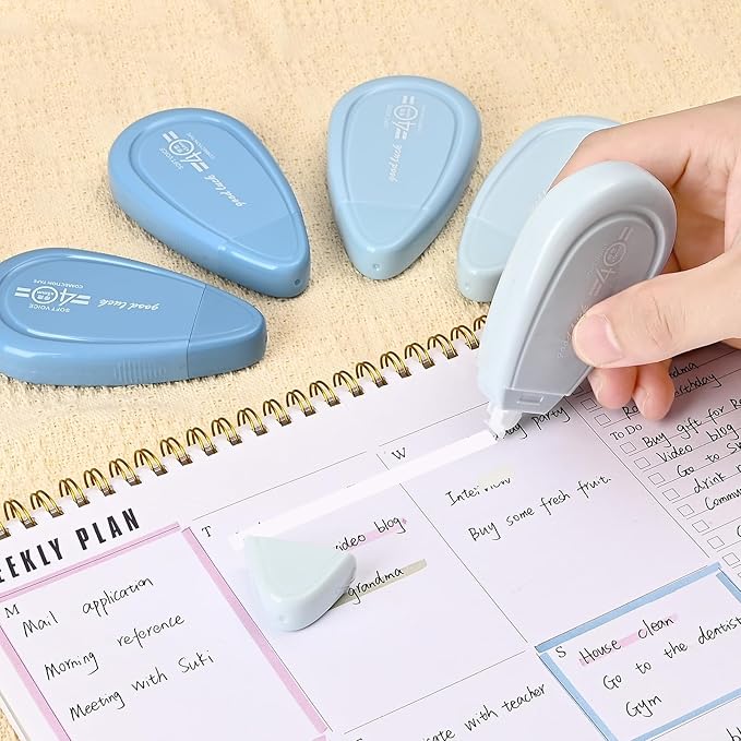 5pcs White Correction Out Tape, 32.81 Feet Cute Correction Tape for Instant Corrections, Easy to Use Applicator for Office and School Supplies (Blue)