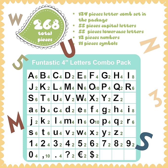 Tenare 268 Pcs Large Bulletin Board Letters 5 Inch Alphabet Combo Set, Chalkboard Poster Letters Cutouts for Board Display Craft Home Wall Decor(Advance Color)