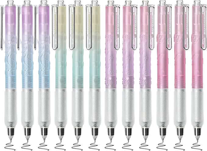 BAYTORY 12 Pcs Retractable Gel Pens, Black Ink 0.5 mm Fine Point Pens, Quick Dry Smooth Writing Aesthetic Journaling Pen for School Office Supplies (Pastel)