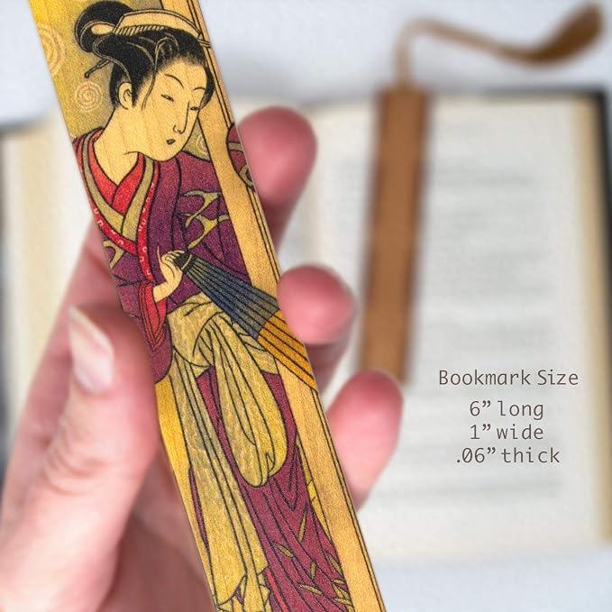 Japanese Woman in Kimono Wooden Bookmark | Traditional Japanese Ukiyo-e Woodblock Print Art | Gift for Art Lovers, Collectors, Readers & Japanese Culture Enthusiasts | Handmade in the USA
