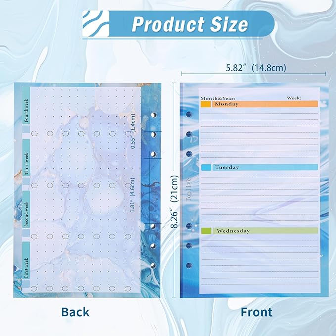 Toplive 3 Pack A5 Planner Refill 82 Sheet Colored Monthly Weekly Planner Refill Paper 6 Hole Budget Sheets Expense Tracker Inserts for A5 Binder Cover Bill Saving Organizer, Blue