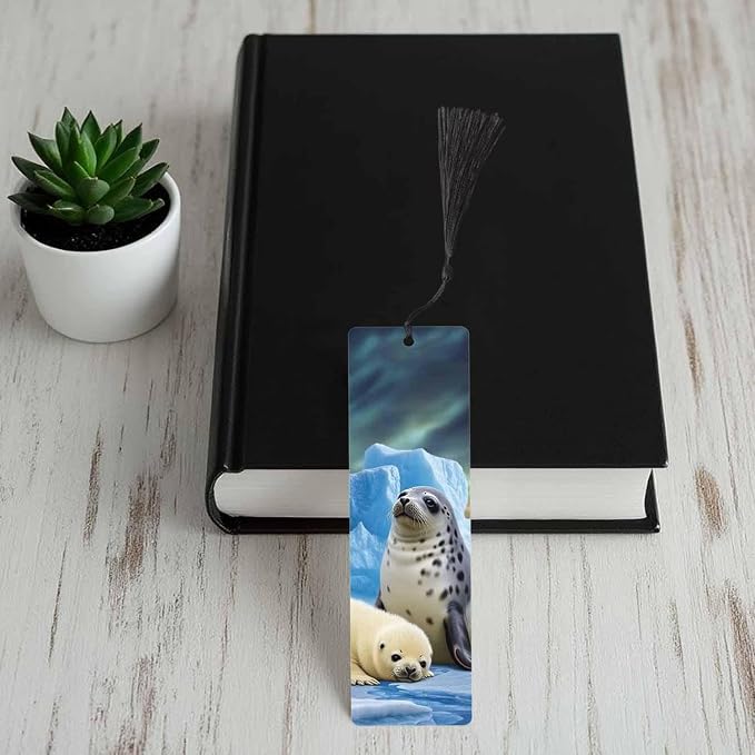 Seals Bookmarks 5 Pcs Cute Animal Winter Cold Iceland Wooden Bookmark with Tassels for Reading Book Lovers Gift Office School Readers Teacher