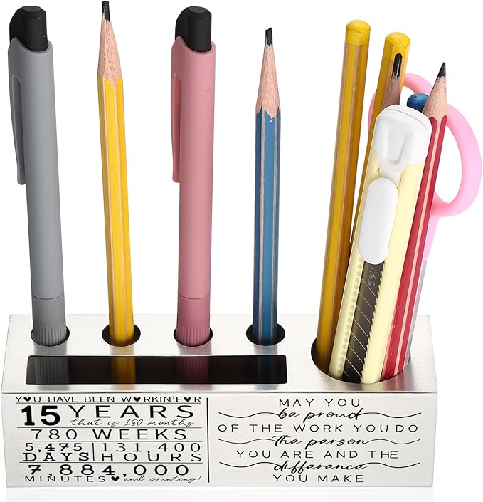 Thank You Gifts for Coworkers Employee Appreciation Gift 15 Years Work Anniversary Inspirational Graduation Gifts for Colleagues Stainless Steel Pen Holder TZC62