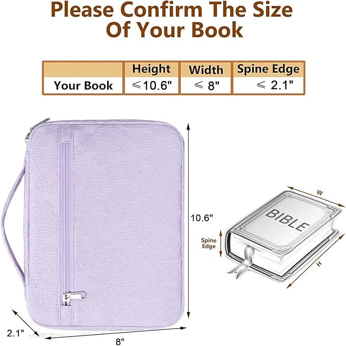Octsky Bible Cover Carrying Book Case Church Bag Bible Protective with Handle and Zippered Pocket, Floral Purple