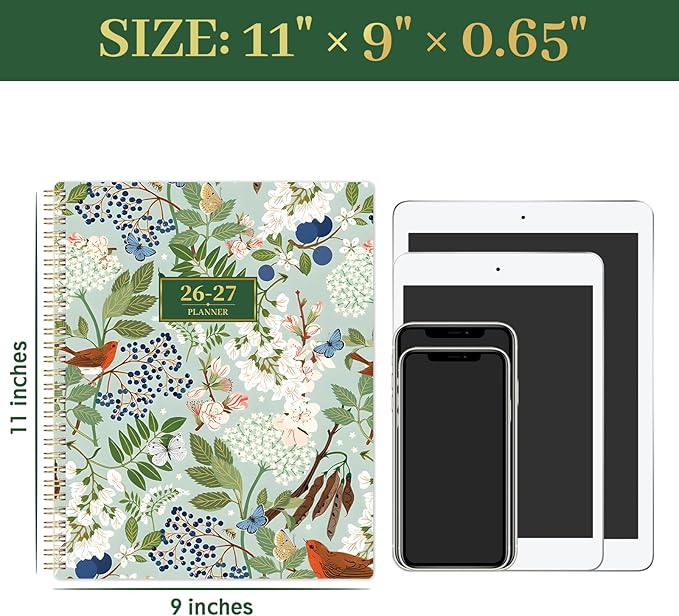 Planner 2026-2027 - Academic Planner 26-27, July 2026 - June 2027, 9" x 11", 2026-2027 Planner Weekly and Monthly with Monthly Colorful Tabs + Storage Pocket + Spiral Bound - Floral