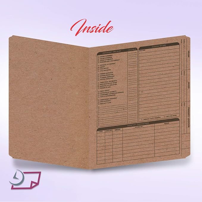 Real Estate Listing Folder â€“ Right Panel List, Pre-Printed on Durable Card Stock with Closing Checklist and Color-Coded Dots for Organizing (Brown Kraft, Letter Size | Pack of 25)