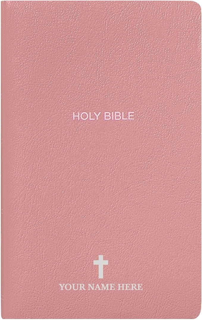 MerchSalad Personalized NKJV Bible New King James Version Faux Leather Holy Bible with Custom Name SMALL PRINT with Red-Highlighted Verses, Custom Gift for Christian & Religious Celebrations | Pink