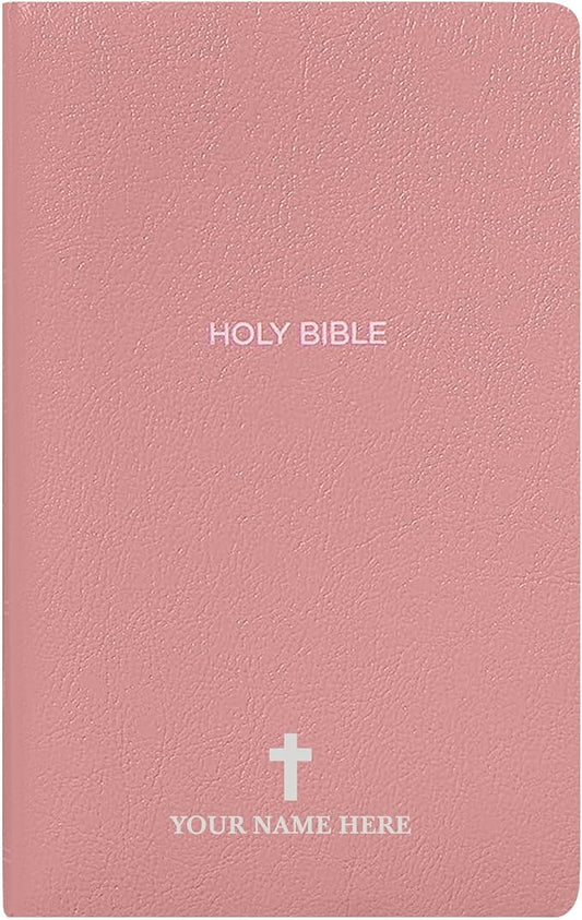 MerchSalad Personalized NKJV Bible New King James Version Faux Leather Holy Bible with Custom Name SMALL PRINT with Red-Highlighted Verses, Custom Gift for Christian & Religious Celebrations | Pink