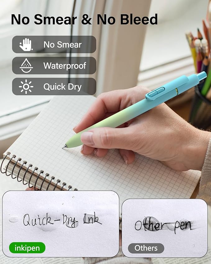 inkipen- 8 Pack Pens, Gel pens Black Ink, Fine Point(0.5mm),Quick-Drying Smooth Writing,School and Office Supplies