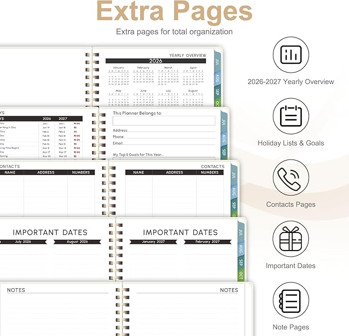 Planner 2026-2027, Academic Weekly and Monthly Calendar Planner, July 2026 - June 2027, Hardcover Spiral Agenda Book, School Supplies for Teacher Student - Letter Size(8.5" x 11")