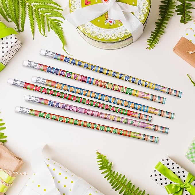 Birthday Pencils, 120 Count, Wood, Multicolor, Happy Birthday Pencil for Students & Teachers, Party Favors